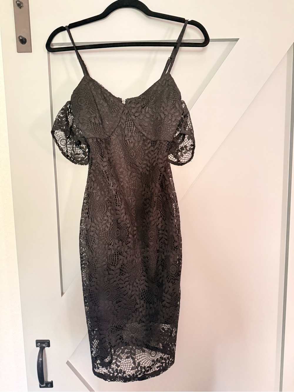 Guess Black Lace Off-Shoulder Midi Dress